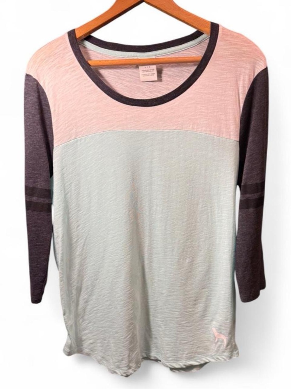White and Seafoam Colorblock Sheer Long Sleeve Top